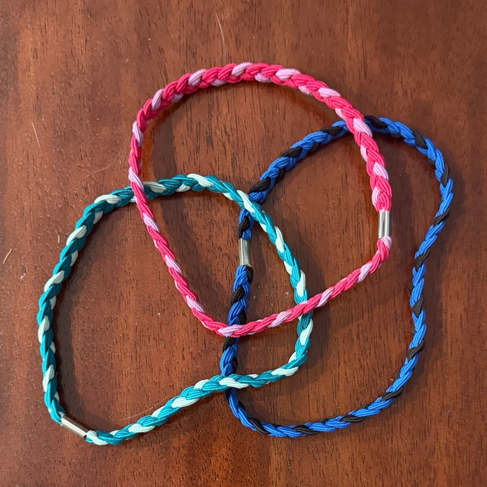 Goody, Set of 3, Braided Elastic Headbands in Pink, Teal & Blue